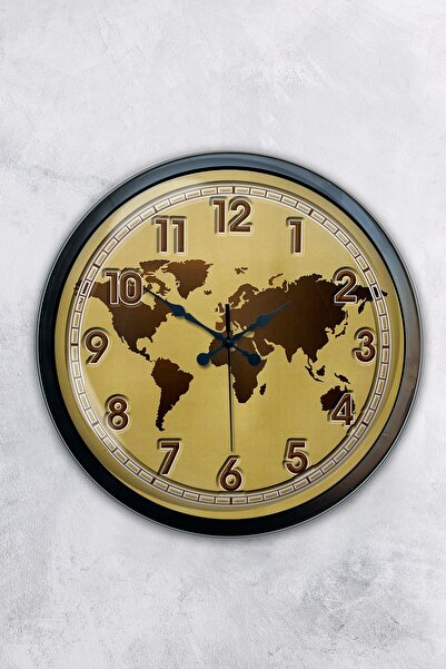 AİB STORE هدية ساعة حائط بخريطة معدنية سوداء مقاس 40 سم