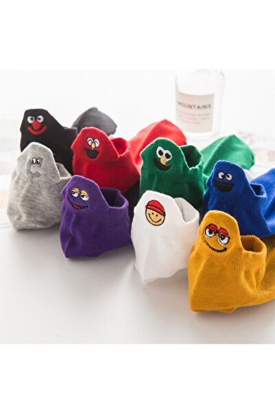 çorapmanya 8'li Unisex Renkli Emojili Nakışlı Işlemeli Çorap