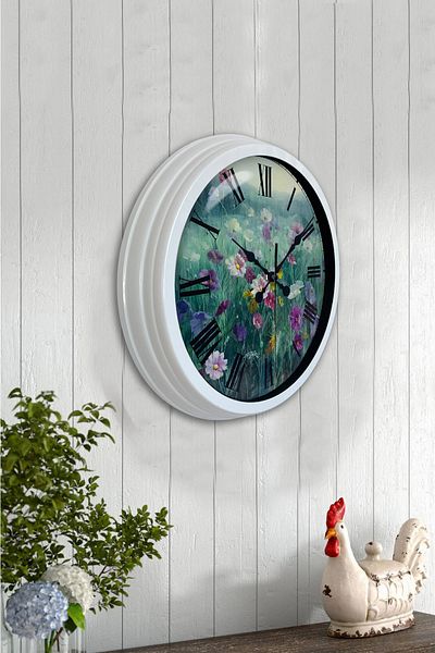 Kasva Concept Gift 40 cm White Metal Flower Wall Clock