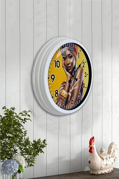Kasva Concept Ceas de perete femeie africană din metal alb de 40 cm