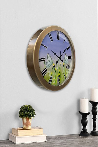 Kasva Concept Gift 36 cm Antique Metal Butterfly Wall Clock