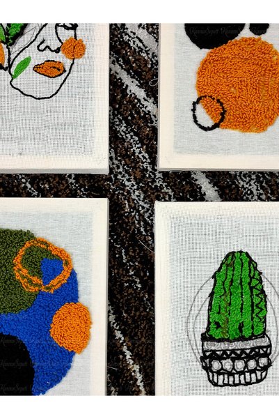 KanvasSepeti 30x20cm Set of 4 Printed Paintings for Embroidery Punch