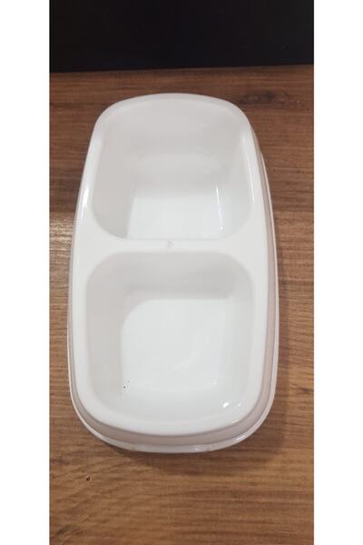 Flip Evcil Hayvan Kedi Köpek Mama Kabı Çift Bölme Küçük Boy Beyaz