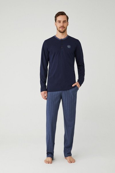 Mod Collection Men's Navy Blue Patchwork Pajama Set