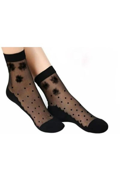 çorapmanya 2 Çift Kadın Desenli Siyah Tül Çorap