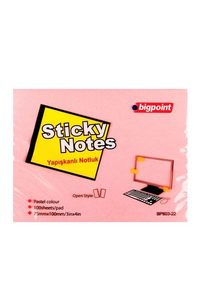 Bigpoint Adhesive Note Paper 75X100 Mm Pink Bp803-22 (Pack of 12)