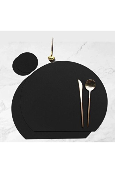 Yumak Dekor Grup 6 Kişilik 12 Parça Siyah Deri Amerikan Servis Supla Placemats