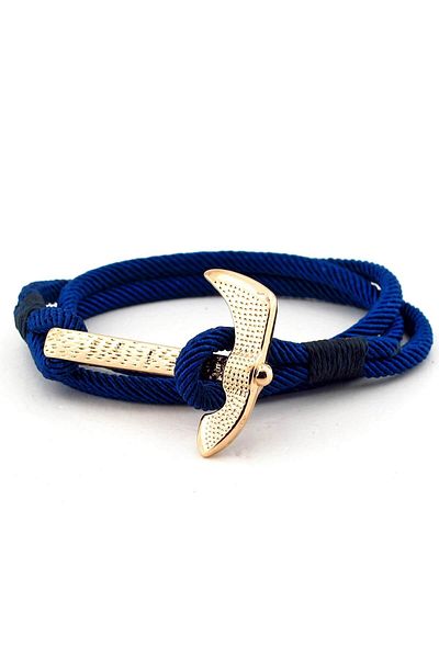 Solfera Men's Gold Colored Combat Axe Navy Blue String Bracelet BT482