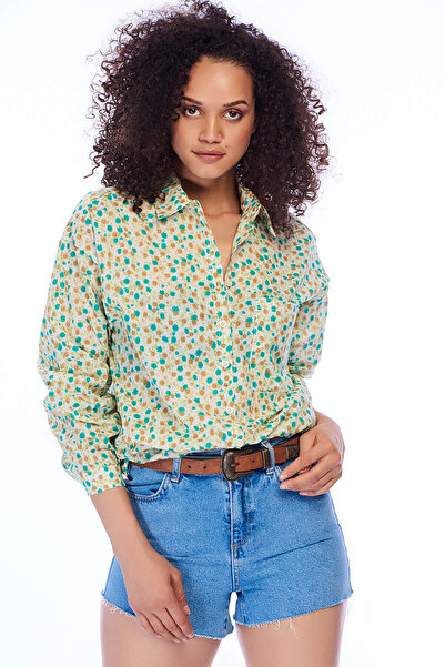 Pitti Дамска зелена риза на цветя 10188