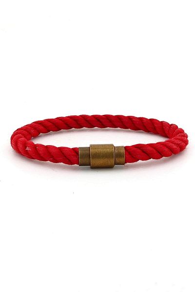 Solfera Men's Red Rope Bronze Metal Magnetic Clip Bracelet Bt384