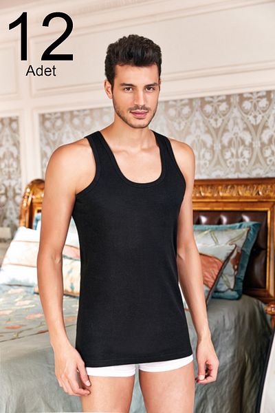 Berrak Men's Black 12 Pack 100% Cotton Black Combed Tank Top