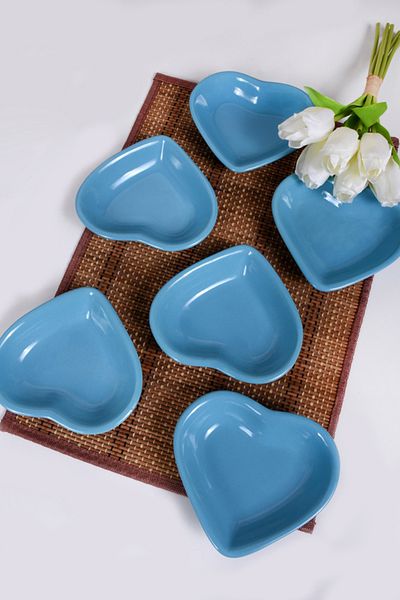 Keramika Turquoise Heart Snack / Sauce Bowl 14 Cm 6 Pieces
