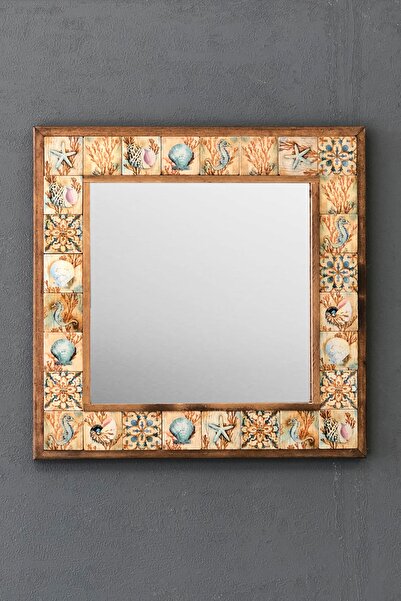 Oscar Stone Decor Masif Çerçeveli Mozaik Taş Ayna 43 Cm X 43 Cm (shell-deniz ...