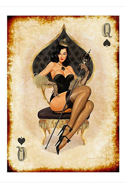 Cakatablo 25cmX35cm Ahşap Tablo İskambil Kağıdı Desenli Tablo