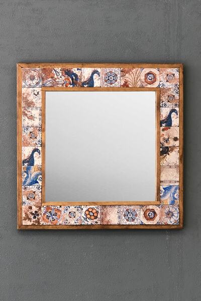 Oscar Stone Decor Masif Çerçeveli Mozaik Taş Ayna 43 Cm X 43 Cm (morocco-etni...