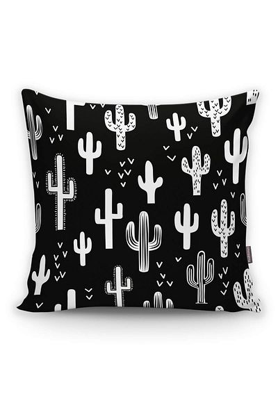 Realhomes Husă de pernă decorativă cu imprimeu cactus alb-negru