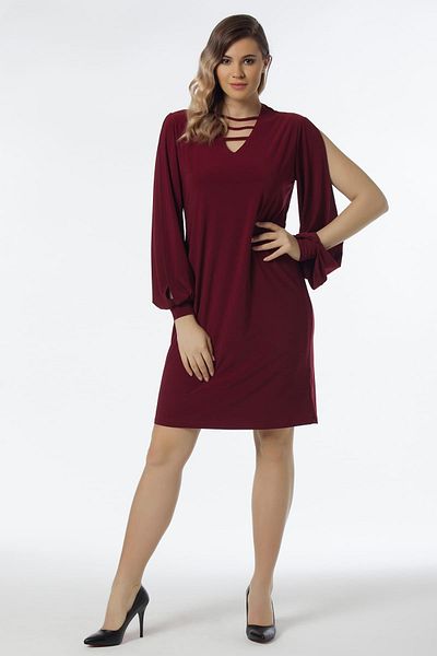 Laranor Women's Burgundy Sleeve Slit Detailed Dress 19LB9131