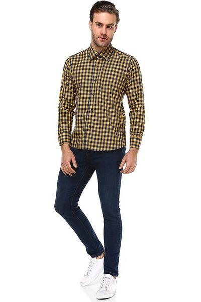 Varetta Ανδρικό μακρυμάνικο πουκάμισο με καρό Navy Blue Slim Fit χωρίς τσέπη