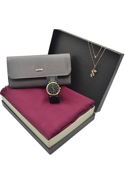 Spectrum Gift Set Cherry - Women's Shawl - Wallet - Clock - Necklace