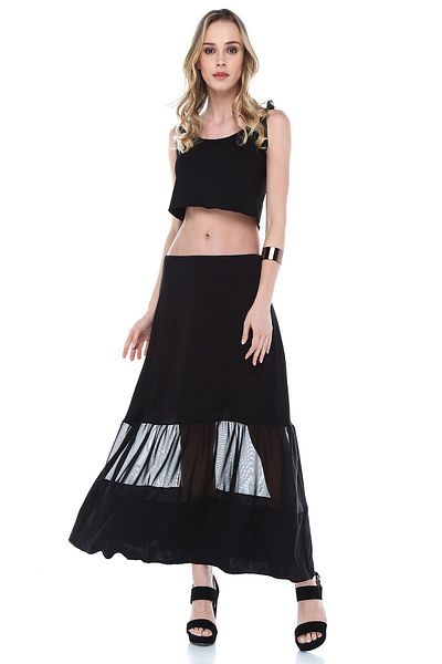 Quincey Women's Black Tulle Detailed Skirt EKT2512