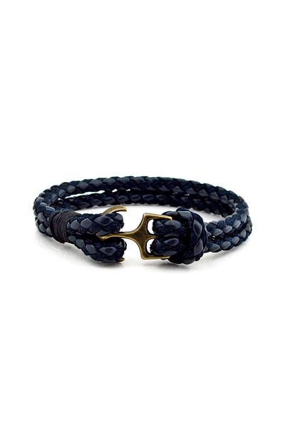 Solfera Men's Navy Blue Knitted Genuine Leather Bracelet Bt067