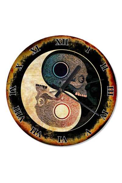 Cakatablo 30 cm Diameter Skull Yin Yang Printed Wall Clock