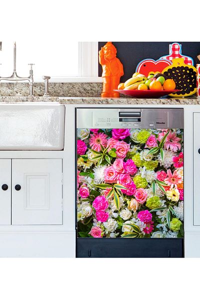Tilki Dünyası Colorful Flower Garden Dishwasher Door Sticker BLSK000064