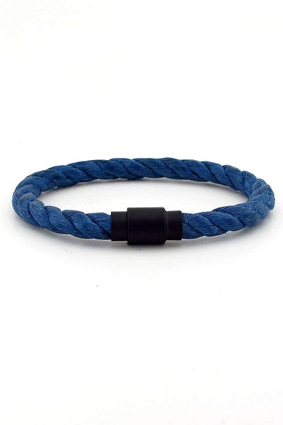 Solfera Men's Blue Rope Black Metal Magnetic Clip Bracelet Bt388