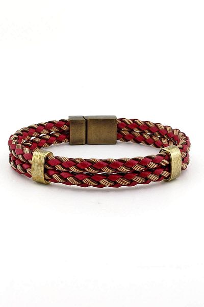 Solfera Men's Burgundy Brown Two-Line Braided Bracelet Bt365