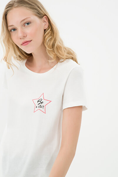 Koton Γυναικείο Off White T-Shirt 7KAL11762JK