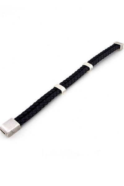 Solfera Men's Black Knitted Leather Two-Line Bracelet BT454
