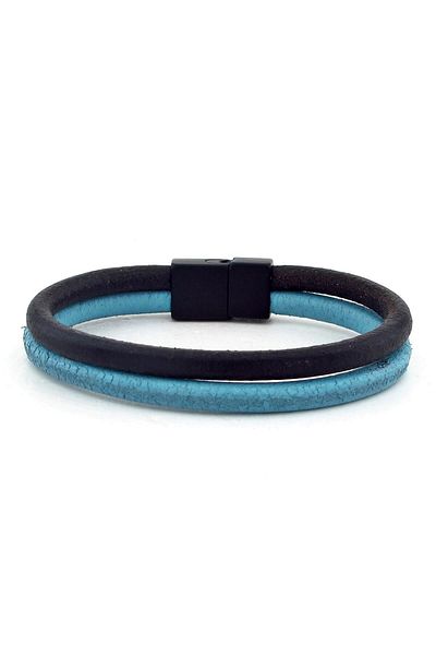 Solfera Men's Double Sira Blue Black Leather Bracelet Bt212