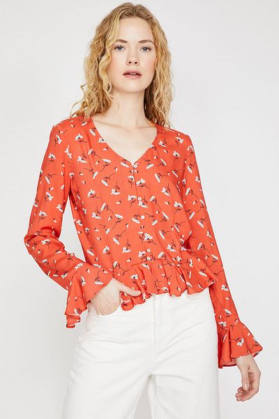 Koton Women's Red Patterned Blouse 9YAL68070IW