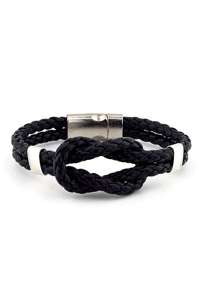 Solfera Men's Alaçati Knotted Black Leather Bracelet BT455