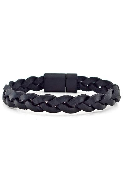 Solfera Men's Original Black Leather Braided Black Magnet Bracelet BT513