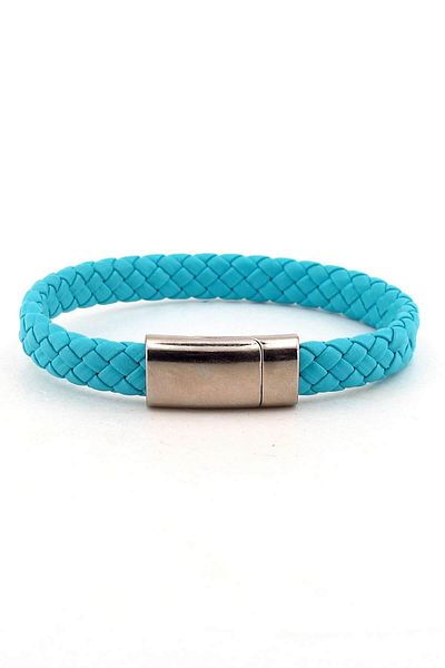Solfera Men's Blue Leather Magnetized Metal Bracelet BT319