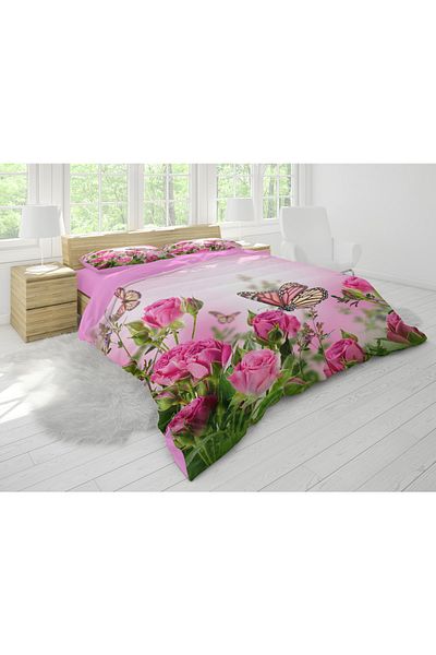 Erays Home Set de husă de pilota dublă cu tematică trandafir roz și fluture, imprimat digital 3D