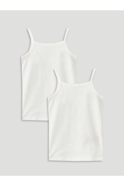 LC Waikiki Square Neck Strap Basic Cotton Baby Girl Undershirt, 2 Pack