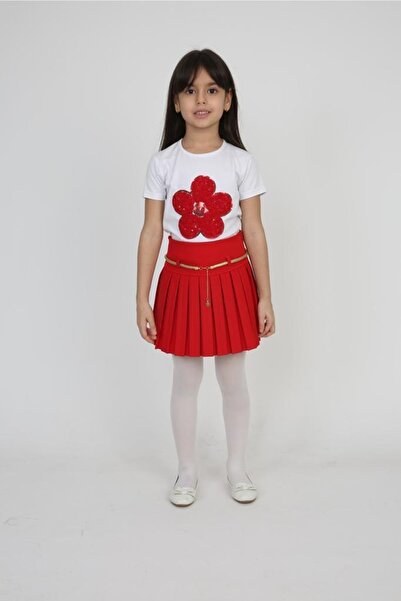 KURAFF طقم مكون من قطعتين تي شيرت وتنورة حمراء للفتيات لأداء 23 أبريل 29 أكتوبر