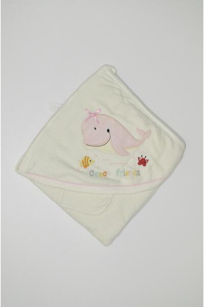 Baby Slon Kids Clup Şapkalı Balina Baskılı Motifli Silgi Bebek Havlusu