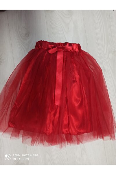 MERALKİDS Kız Çocuğu Kırmızı Fiyonklu Tütü Etek