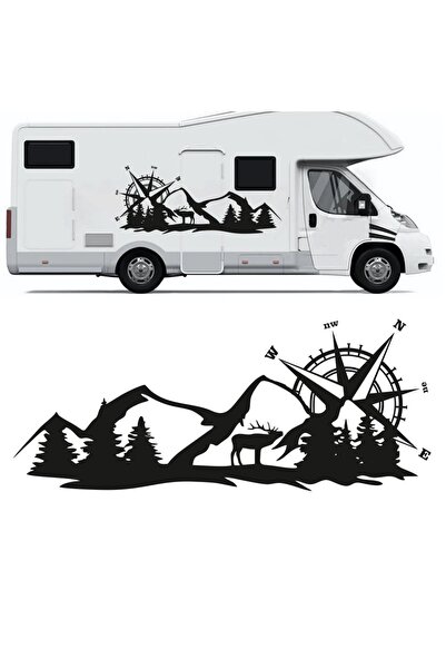 Melek Pazarı 90 X 35 Cm Geyik, Pusula Dağ, Kamp Karavan Off Road Oto Sticker