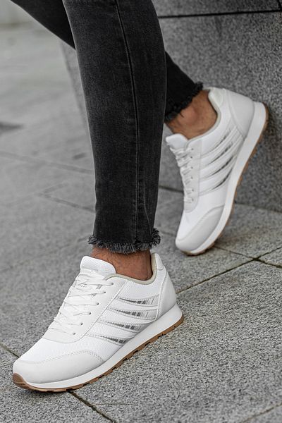 BOUIS Ανδρικά λευκά αθλητικά παπούτσια Casual αθλητικά κορδόνια με κορδόνια με λεπτομέρειες Άνετη, κομψή, ελαφριά θερμική σόλα περπατήματος