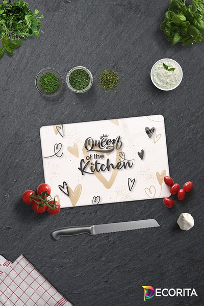 Decorita لوح تقطيع زجاجي من Queen Of The Kitchen - كريمي، 20 سم × 30 سم