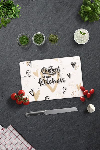 Decorita لوح تقطيع زجاجي من Queen Of The Kitchen - كريمي، 20 سم × 30 سم
