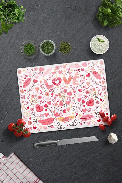 Decorita Glass Cutting Board - Glass Cutting Board |   Love - Colorful |   30cm X 40cm