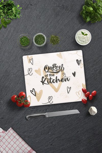 Decorita Queen of the Kitchen Glass Cutting Board - Cream, 29cm X 34cm