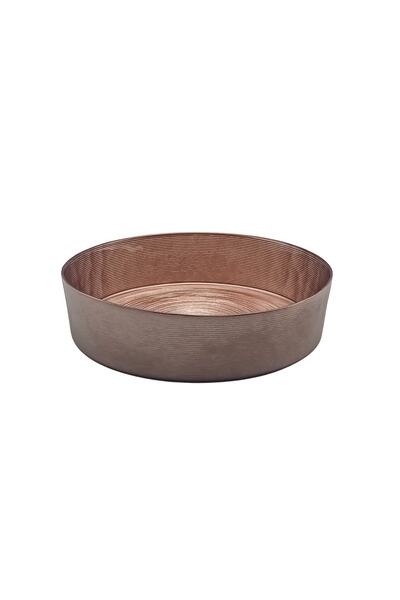 GLAZE MUD Dik Yanaklı Bronz Yuvarlak Çizgili Dekoratif Tabak 24 Cm