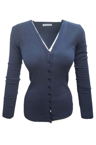 Seyhan 333 Women's Mercerized Front Buttoned Knitwear Cardigan - Navy Blue