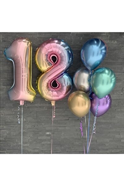 BEST PARTİ DOĞUM GÜNÜ PARTİ SÜSLERİ 18 Yaş Gökkuşağı Rakam Krom Balon Doğum G...